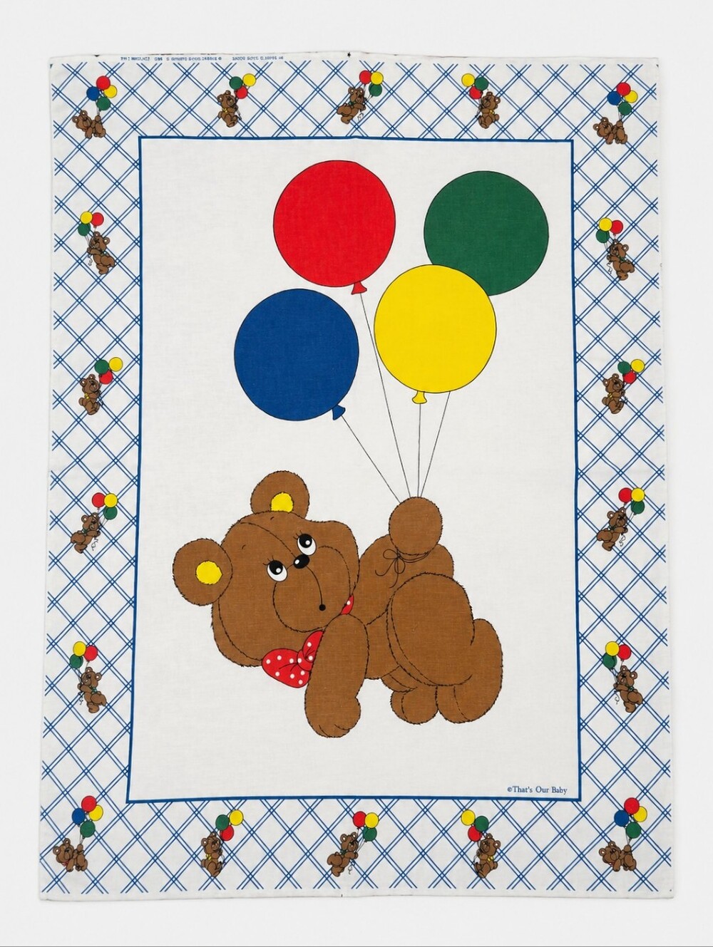 Vintage 1980's Thats Our Baby Bear Fabric Quilt Panels 2 Large 45"x 35" Each
